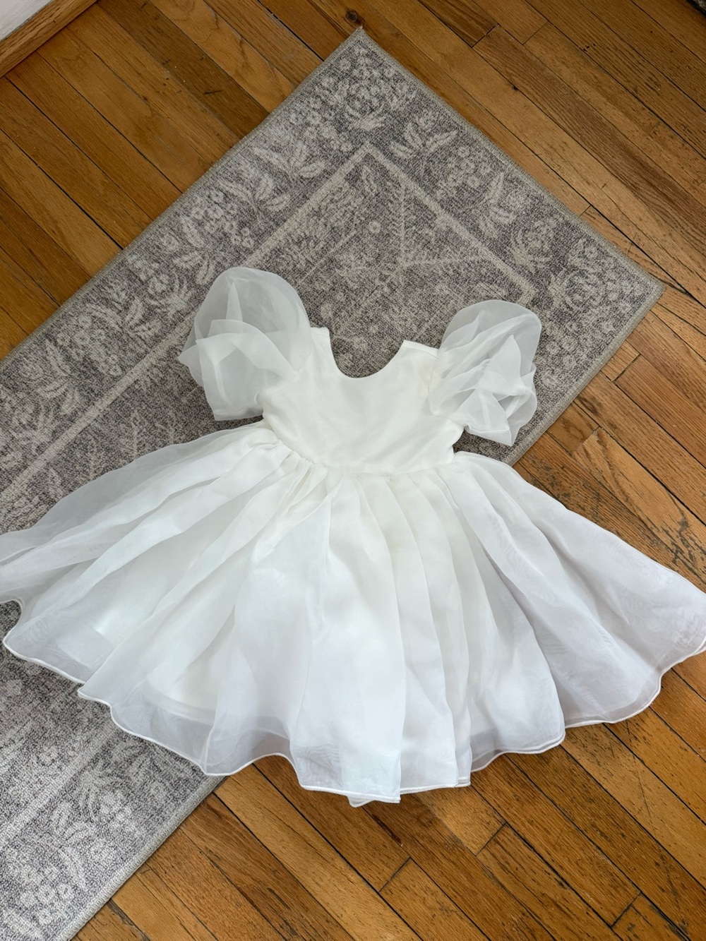 White Puff Sleeve Organza flower girl toddler dress 2t